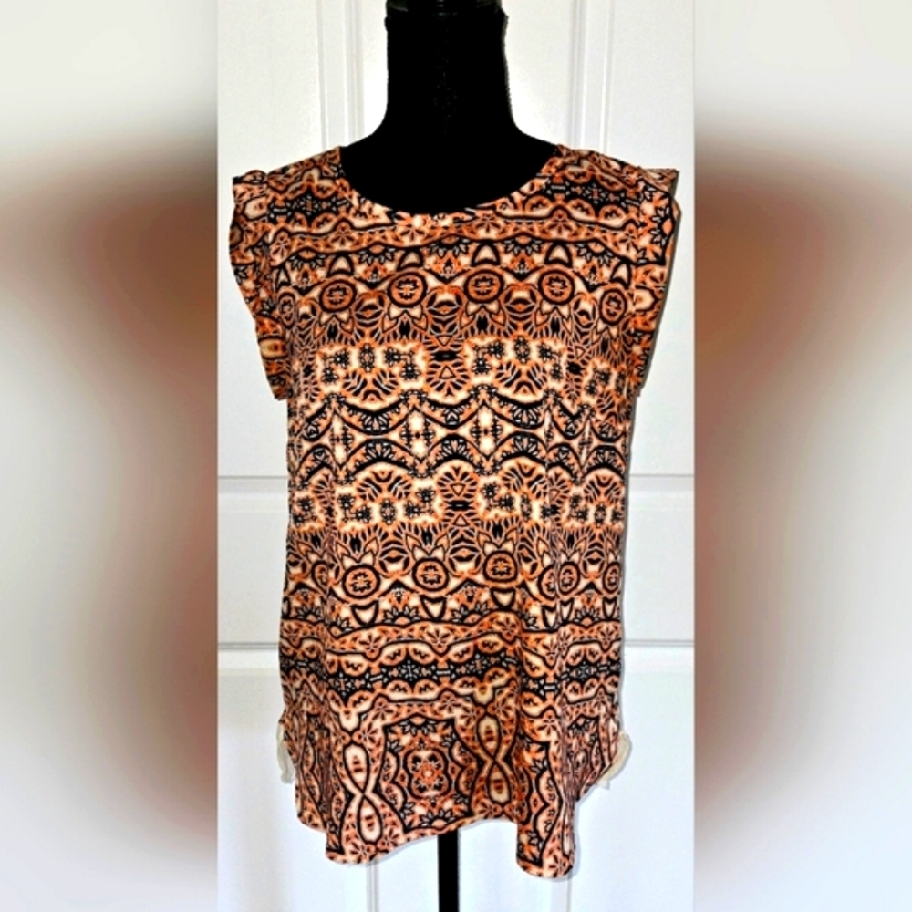 THE LIMITED  Cap Sleeve Blouse Navy & Salmon Color Print Sz Sm